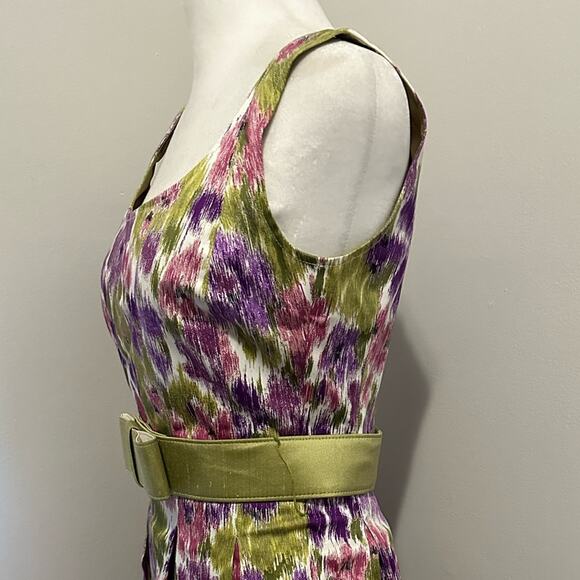 nwt Retro Floral Fit-n-flare Dress size US 0 Cotton Green Bow Belt - Picture 3 of 13